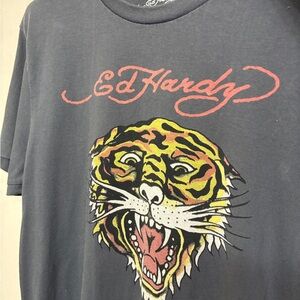 SALE! Ed Hardy Charcoal Tee with Tiger Graphic